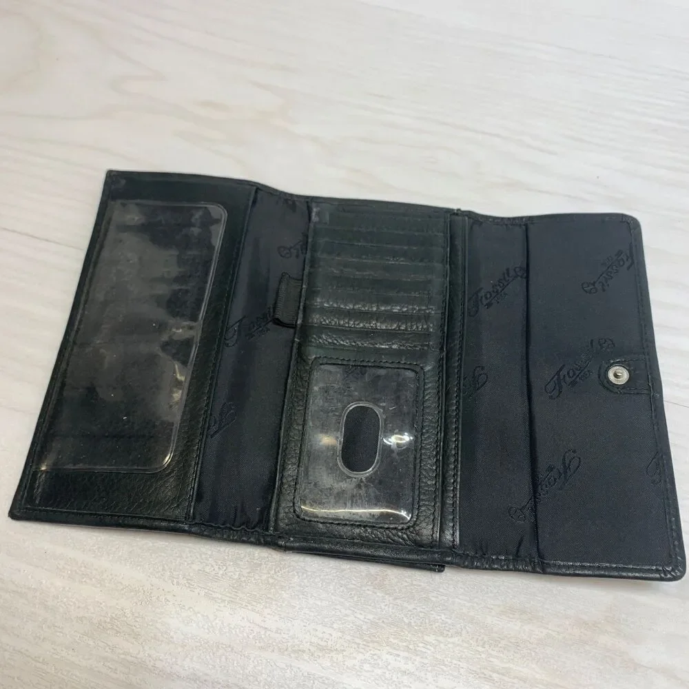 Fossil Women’s Black Leather Wallet Clutch‎ Credit Card Slots Zip